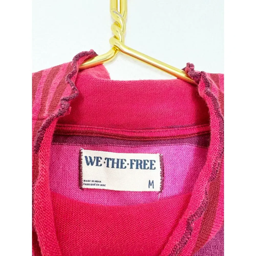 Free People We The Free Punk Playful Tee Size Medium Pink Red Stripes Emo